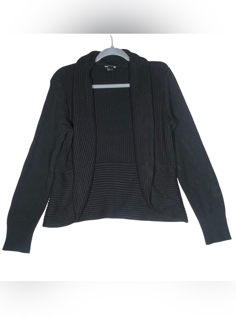 H&M Black Ribbed Shawl Collar Open Front Knit Bolero Cardigan Sweater
